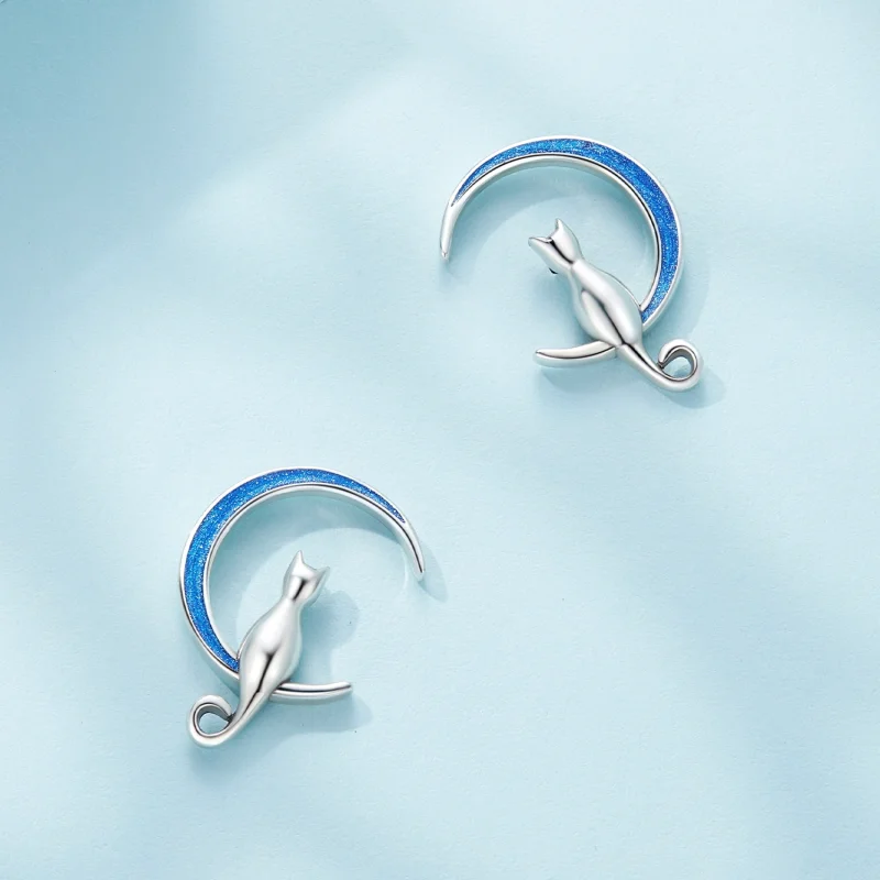 (Bild für) Pandora Style Moon Cat Steckerohrringe - SCE1609 - Ansicht 3