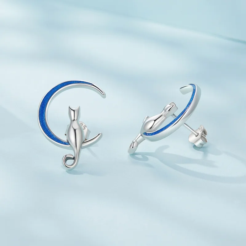 (Bild für) Pandora Style Moon Cat Steckerohrringe - SCE1609 - Ansicht 4