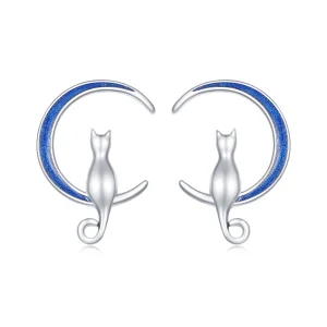 (Bild für) Pandora Style Moon Cat Steckerohrringe - SCE1609