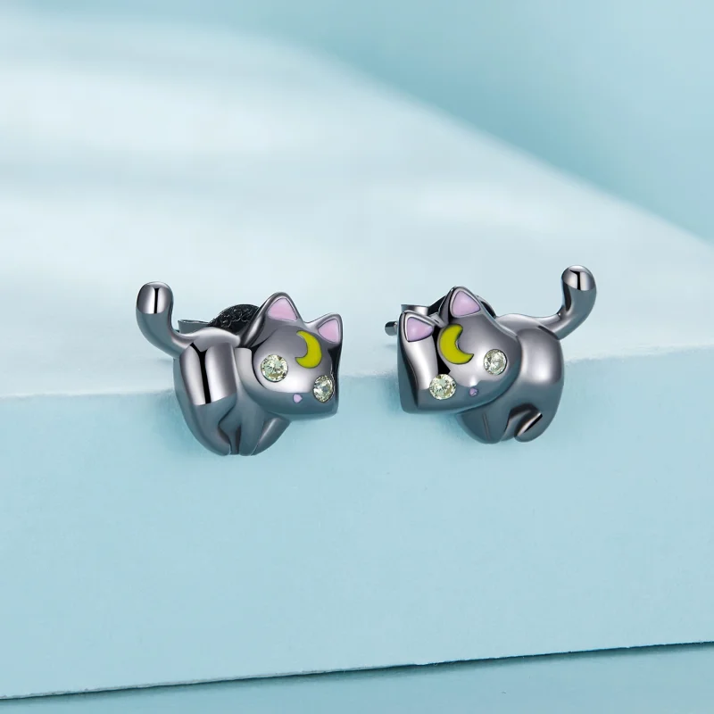 (Bild für) Pandora Style Moon Kitten Steckerohrringe - SCE1584 - Ansicht 2