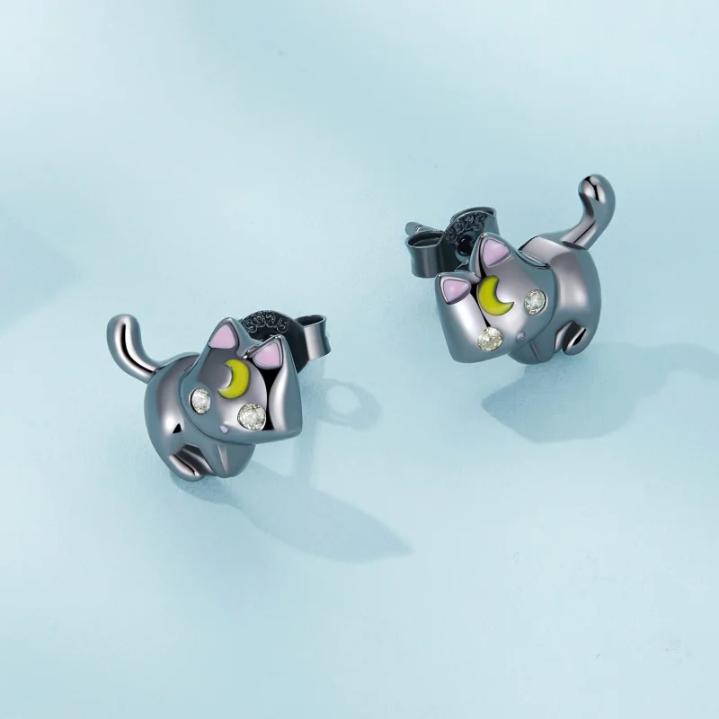 (Bild für) Pandora Style Moon Kitten Steckerohrringe - SCE1584 - Ansicht 4