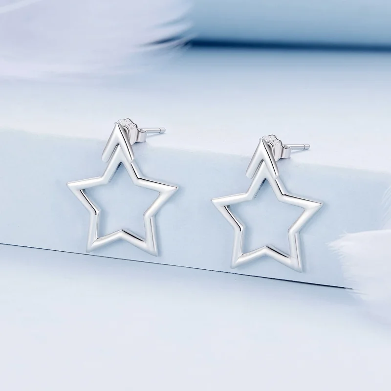 (Bild für) Pandora Style Pentagram Steckerohrringe - BSE901 - Ansicht 2