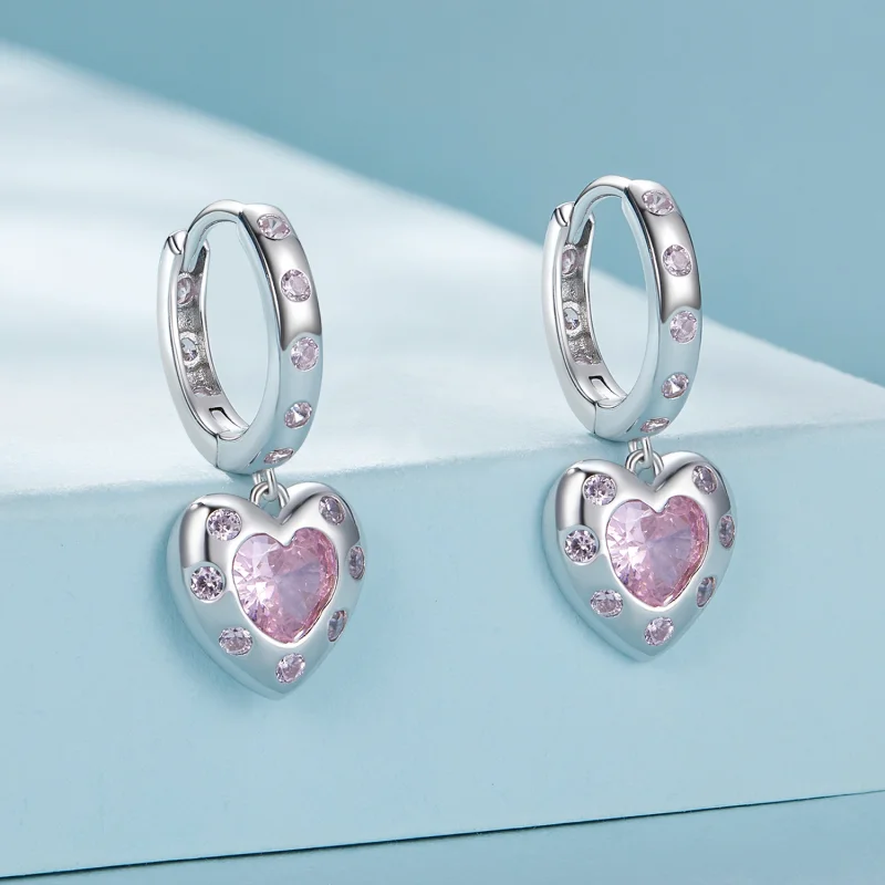 (Bild für) Pandora Style Pink Heart-Shaped Hoop Earrings - SCE1625 - Ansicht 2