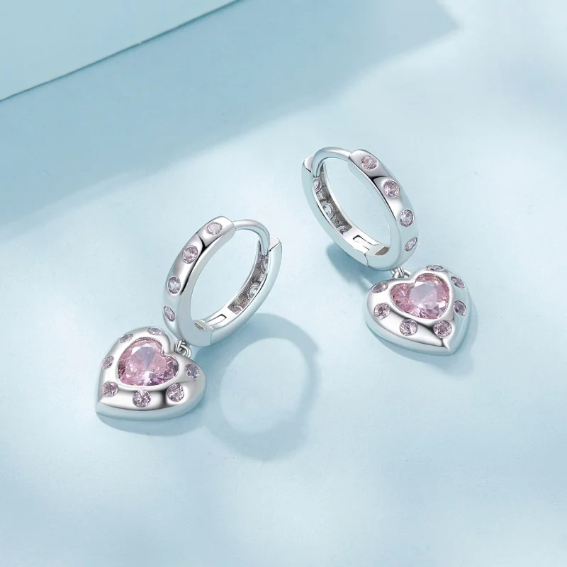 (Bild für) Pandora Style Pink Heart-Shaped Hoop Earrings - SCE1625 - Ansicht 3