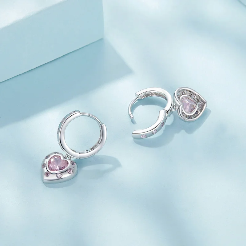 (Bild für) Pandora Style Pink Heart-Shaped Hoop Earrings - SCE1625 - Ansicht 4