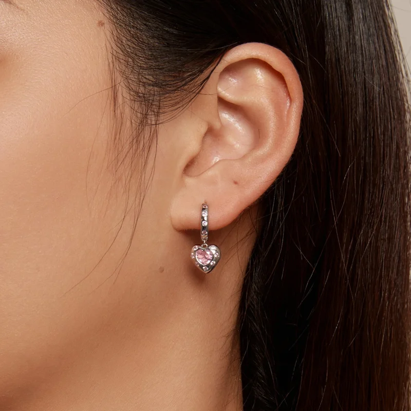(Bild für) Pandora Style Pink Heart-Shaped Hoop Earrings - SCE1625 - Ansicht 5