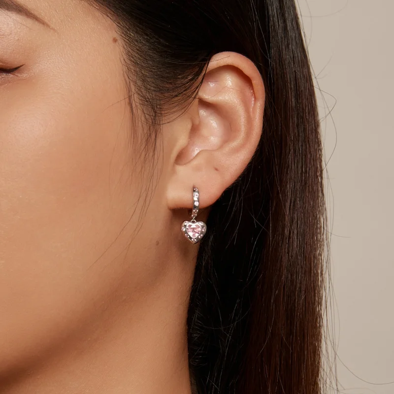 (Bild für) Pandora Style Pink Heart-Shaped Hoop Earrings - SCE1625 - Ansicht 8