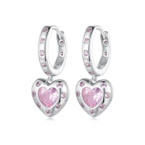 (Bild für) Pandora Style Pink Heart-Shaped Hoop Earrings - SCE1625