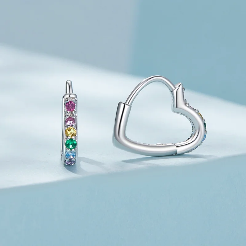(Bild für) Pandora Style Regenbogen-Herz-Ohrringe mit Ringverschluss - SCE1626-CF - Ansicht 2