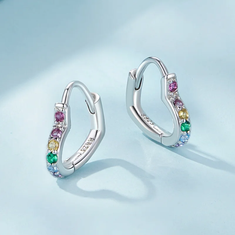 (Bild für) Pandora Style Regenbogen-Herz-Ohrringe mit Ringverschluss - SCE1626-CF - Ansicht 3