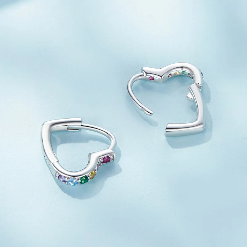 (Bild für) Pandora Style Regenbogen-Herz-Ohrringe mit Ringverschluss - SCE1626-CF - Ansicht 4