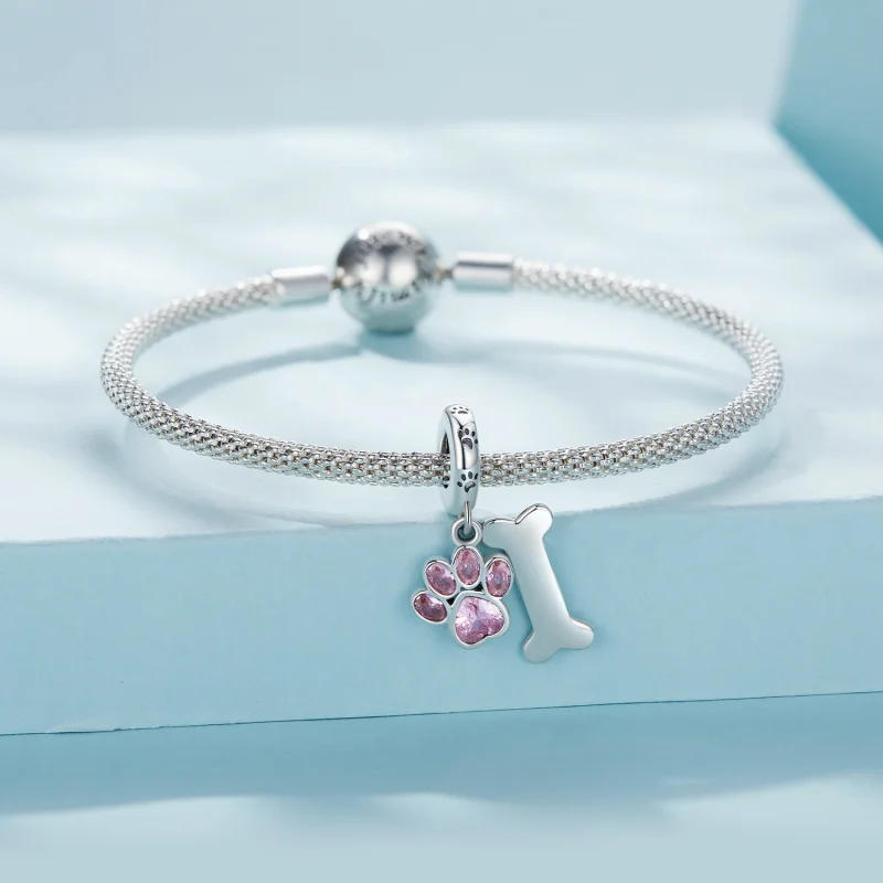(Bild für) Pandora Style Rosa Hundepfote Knochenanhänger - SCC2127-PK - Ansicht 3