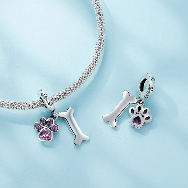 (Bild für) Pandora Style Rosa Hundepfote Knochenanhänger - SCC2127-PK - Ansicht 4