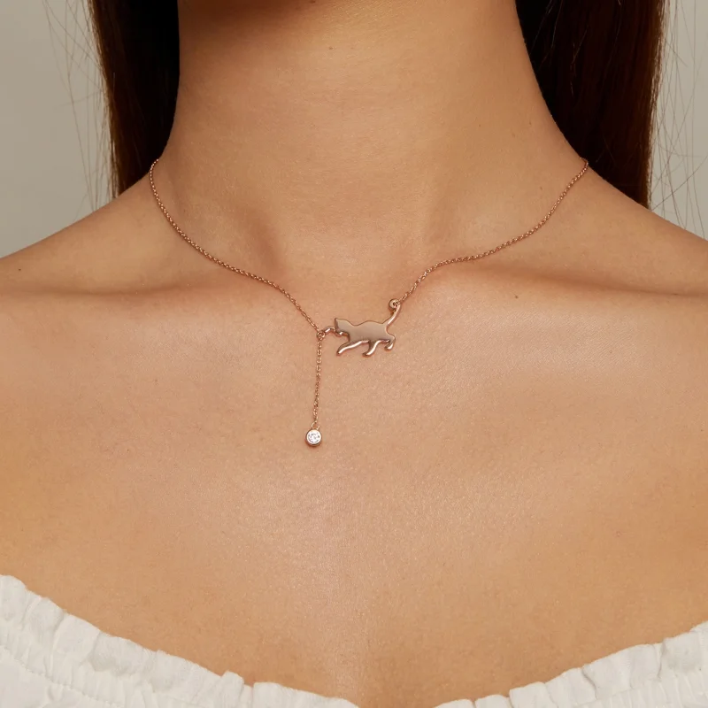 (Bild für) Pandora Style Roségoldfarben Unartiges Kätzchen Halskette - SCN232-C - Ansicht 4