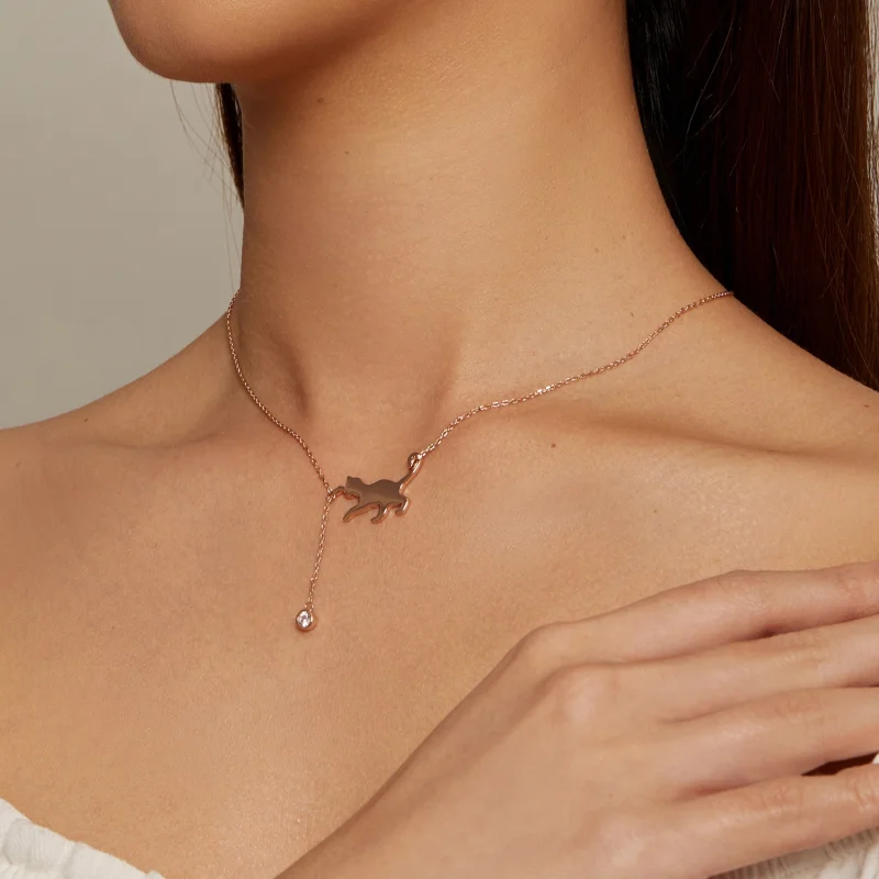 (Bild für) Pandora Style Roségoldfarben Unartiges Kätzchen Halskette - SCN232-C - Ansicht 5