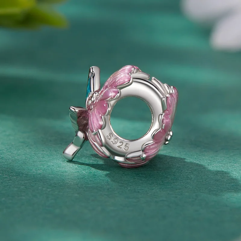 (Bild für) Pandora Style Schmetterlings-Chrysanthemen-Anhänger - BSC788 - Ansicht 3
