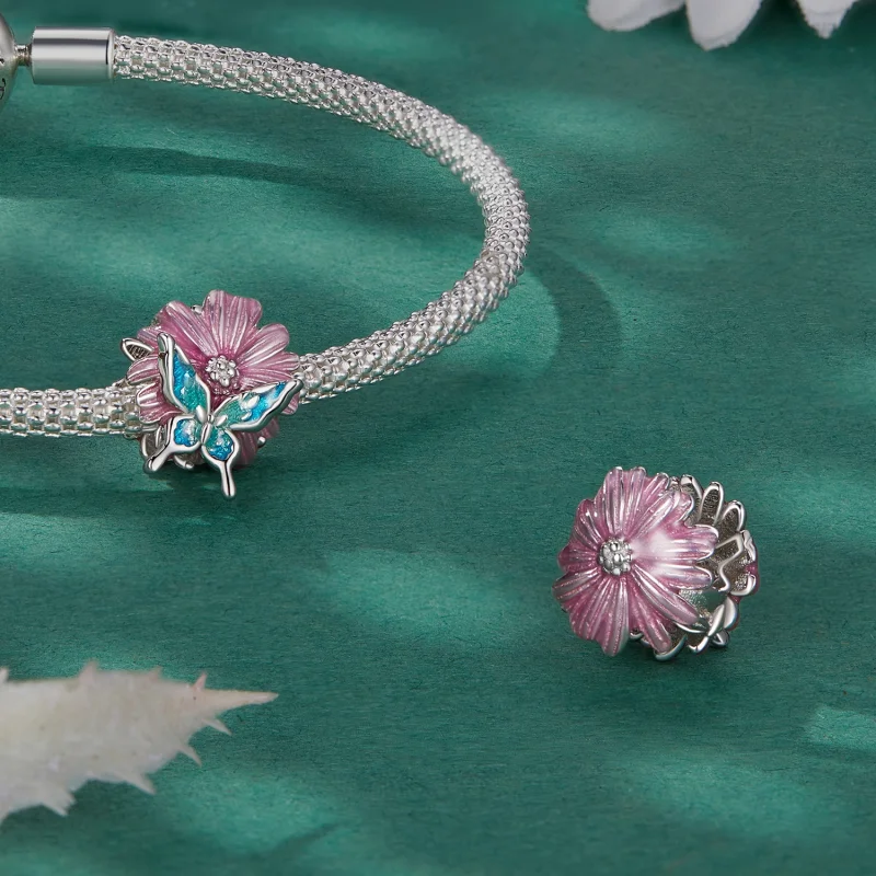 (Bild für) Pandora Style Schmetterlings-Chrysanthemen-Anhänger - BSC788 - Ansicht 4