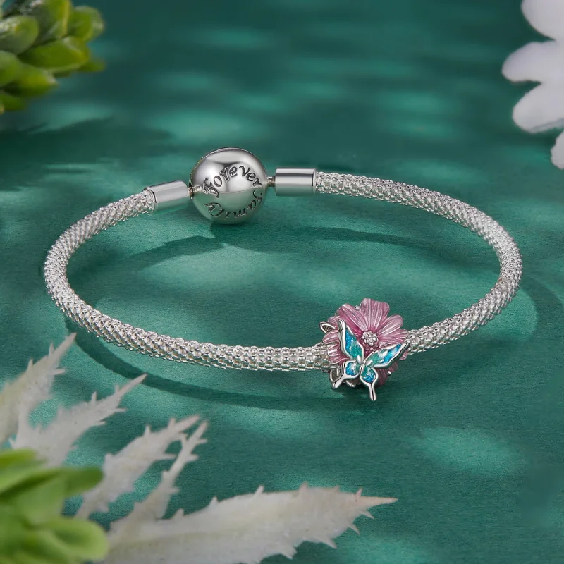 (Bild für) Pandora Style Schmetterlings-Chrysanthemen-Anhänger - BSC788 - Ansicht 5