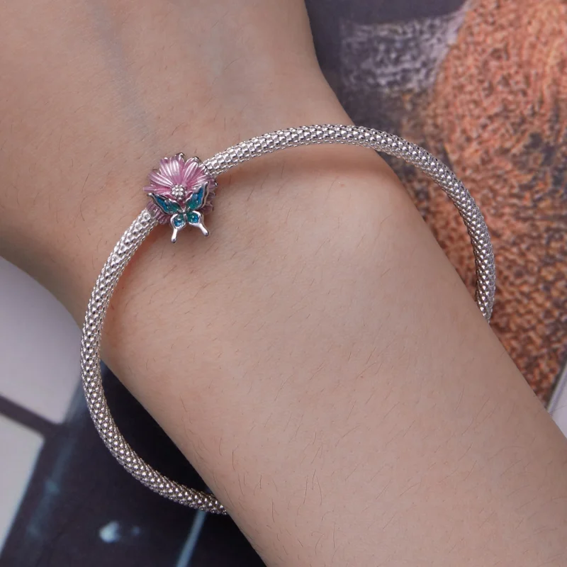 (Bild für) Pandora Style Schmetterlings-Chrysanthemen-Anhänger - BSC788 - Ansicht 6