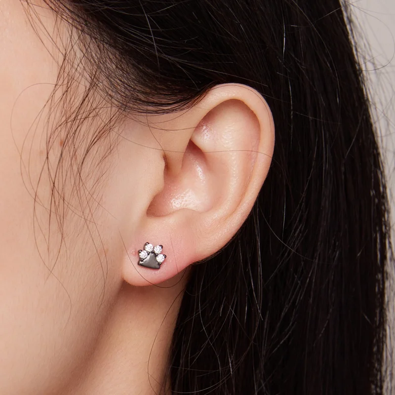 (Bild für) Pandora Style Schwarze Hundepfoten Stecker Ohrringe - SCE1575 - Ansicht 4