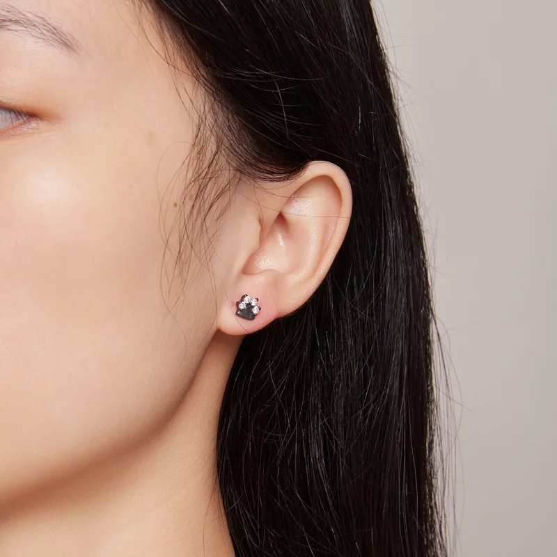 (Bild für) Pandora Style Schwarze Hundepfoten Stecker Ohrringe - SCE1575 - Ansicht 5