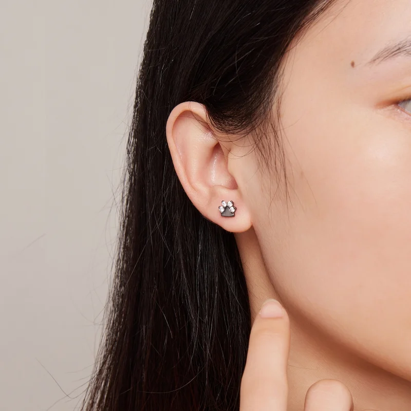 (Bild für) Pandora Style Schwarze Hundepfoten Stecker Ohrringe - SCE1575 - Ansicht 6
