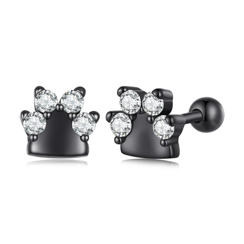 (Bild für) Pandora Style Schwarze Hundepfoten Stecker Ohrringe - SCE1575 - Ansicht 8