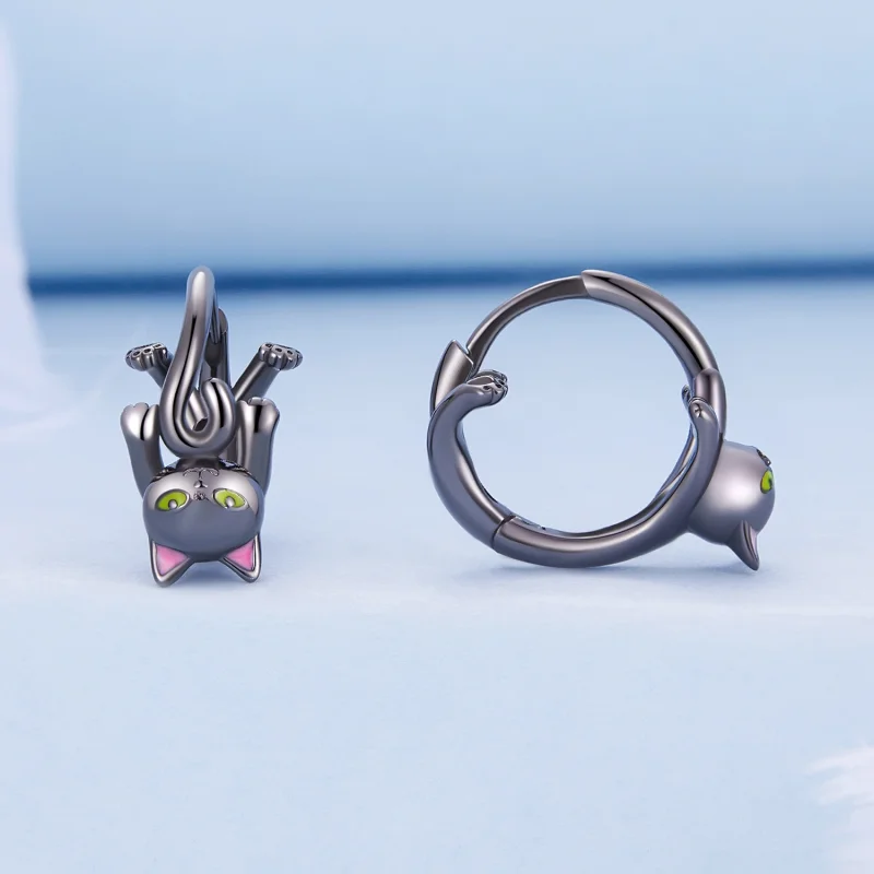 (Bild für) Pandora Style Schwarze Katze Creolen - BSE798 - Ansicht 2