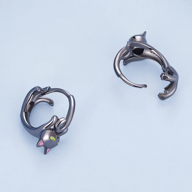 (Bild für) Pandora Style Schwarze Katze Creolen - BSE798 - Ansicht 4