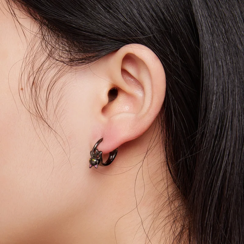 (Bild für) Pandora Style Schwarze Katze Creolen - BSE798 - Ansicht 5