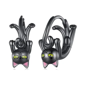 (Bild für) Pandora Style Schwarze Katze Creolen - BSE798