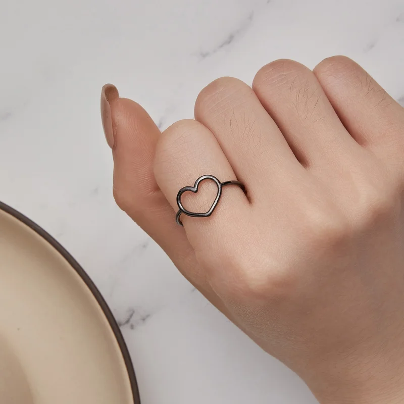 (Bild für) Pandora Style Schwarzer Herzförmiger Ring - SCR641-D - Ansicht 5