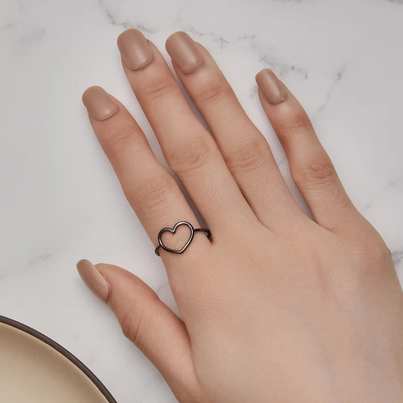 (Bild für) Pandora Style Schwarzer Herzförmiger Ring - SCR641-D - Ansicht 6