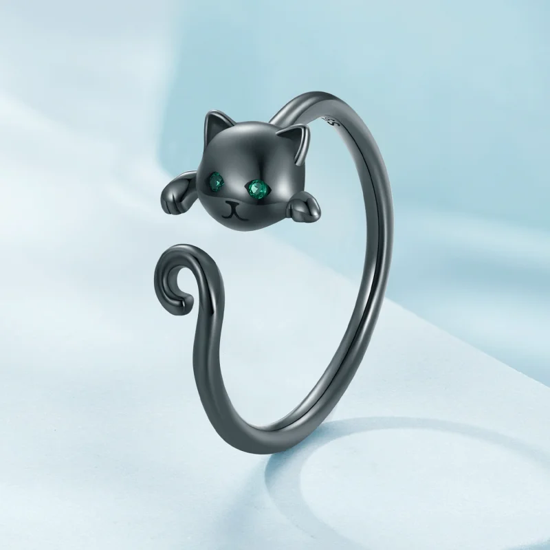 (Bild für) Pandora Style Schwarzer Niedlicher Katzen Öffnungsring - SCR707-D - Ansicht 2