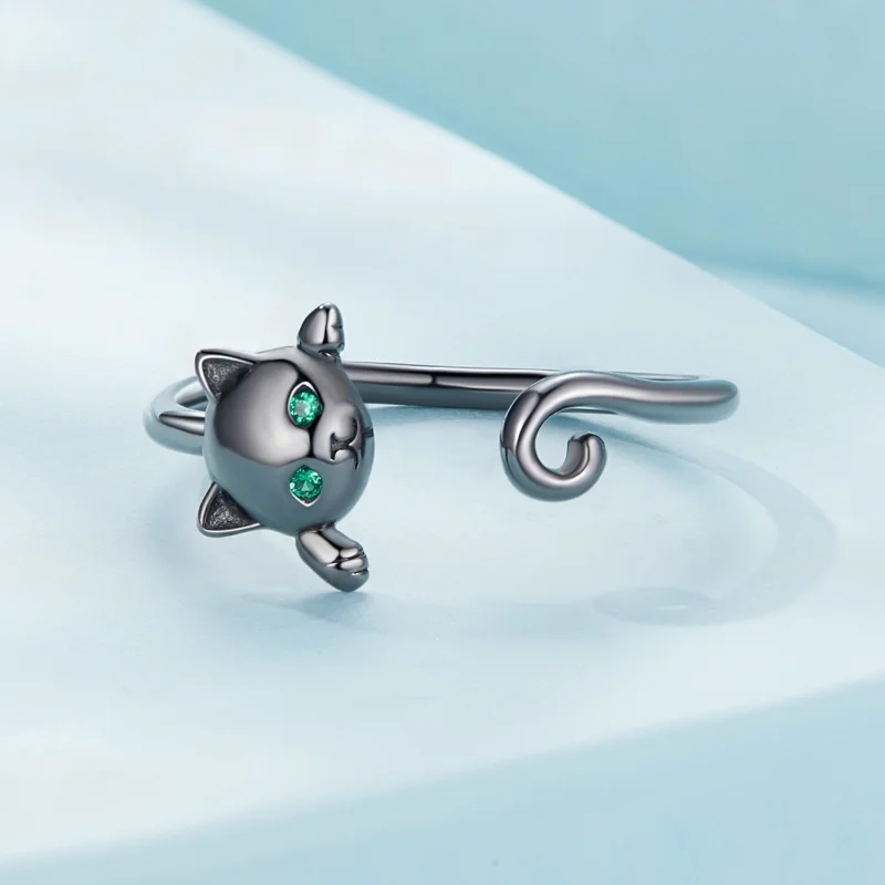 (Bild für) Pandora Style Schwarzer Niedlicher Katzen Öffnungsring - SCR707-D - Ansicht 3