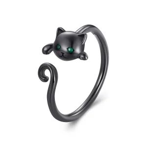 (Bild für) Pandora Style Schwarzer Niedlicher Katzen Öffnungsring - SCR707-D