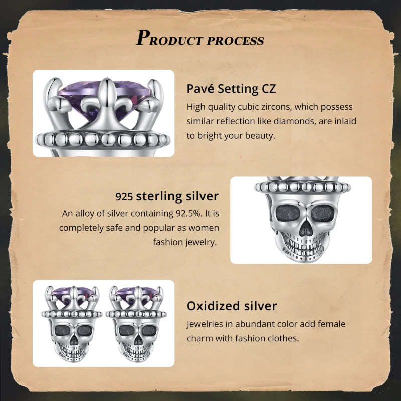(Bild für) Pandora Style Skeleton King Stecker Ohrringe - BSE892 - Ansicht 5