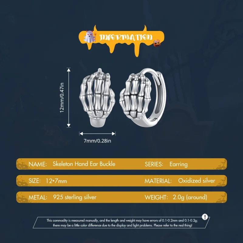 (Bild für) Pandora Style Skelett-Hand-Reifenohrringe - SCE1641 - Ansicht 5