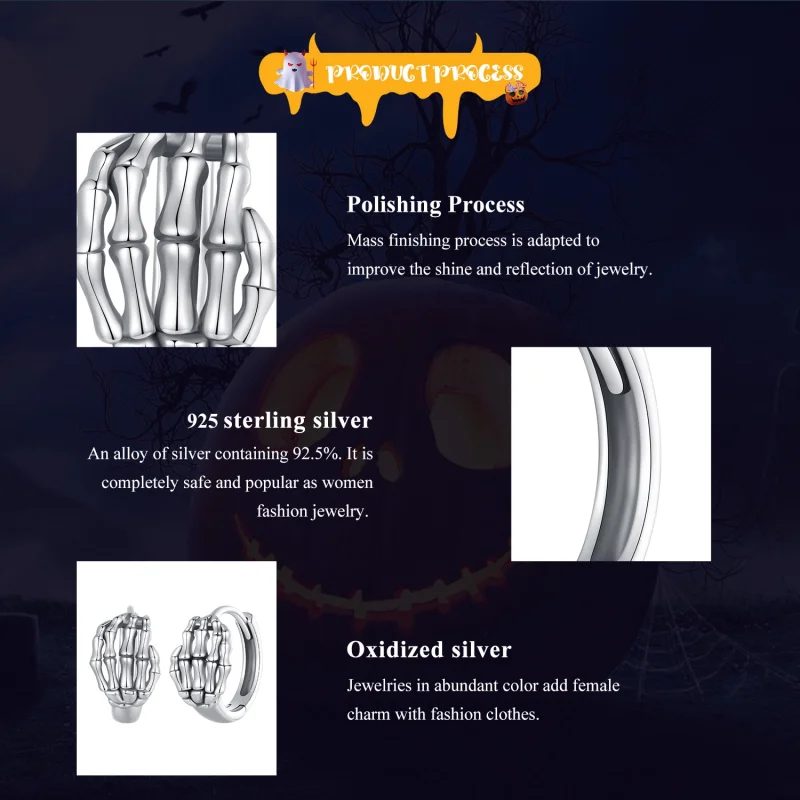 (Bild für) Pandora Style Skelett-Hand-Reifenohrringe - SCE1641 - Ansicht 7