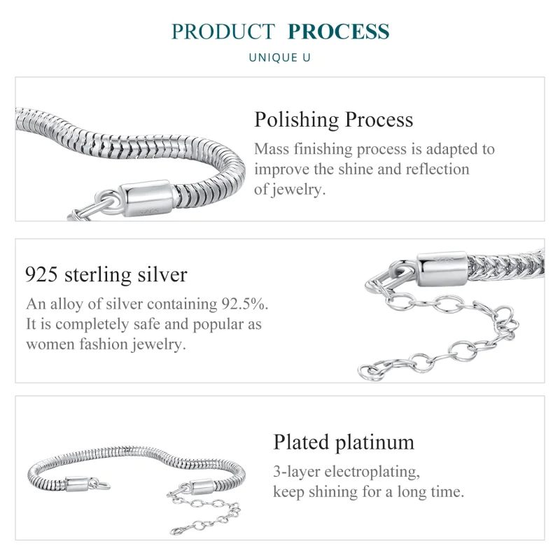 (Bild für) Pandora Style Snake Bone Chain Armband - BSB150 - Ansicht 5