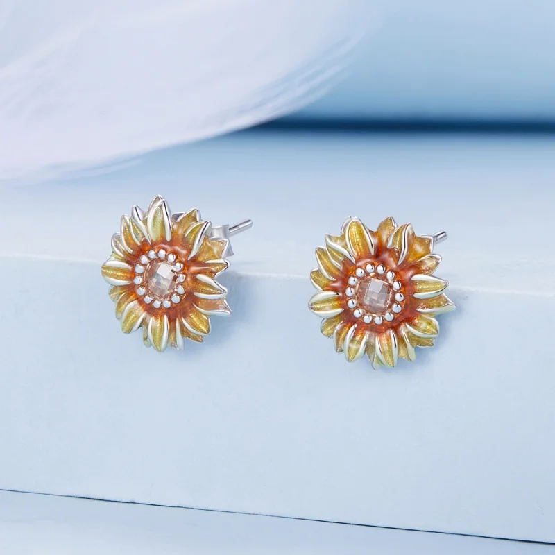 (Bild für) Pandora Style Sonnenblumen-Stecker Ohrringe - BSE867 - Ansicht 2