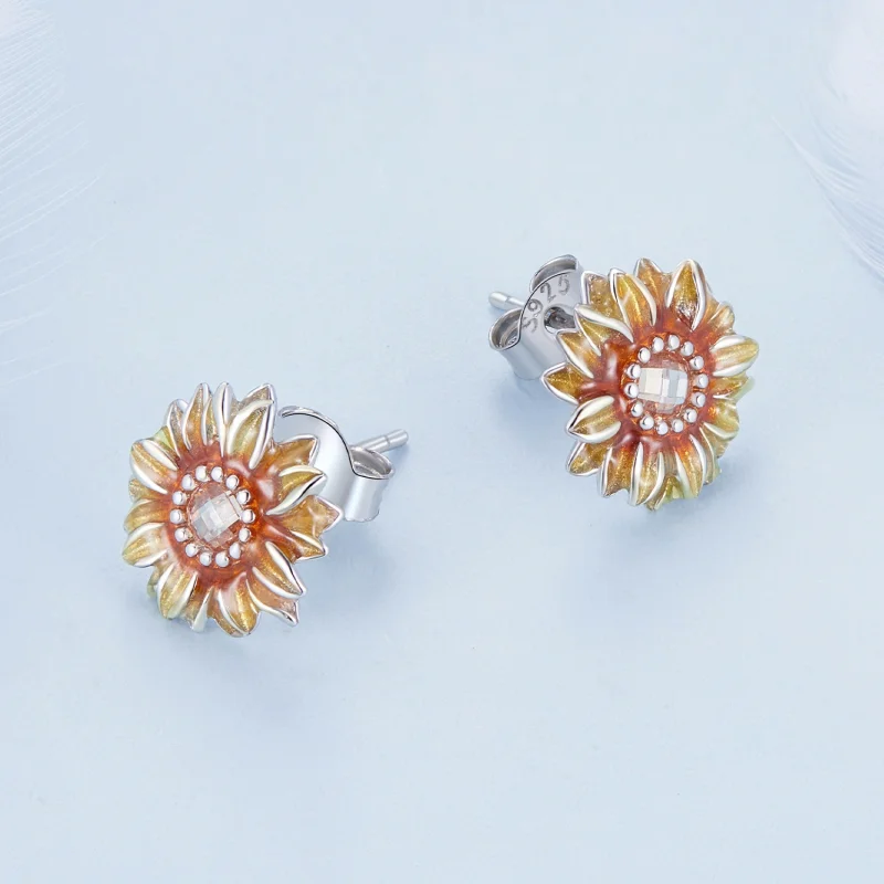 (Bild für) Pandora Style Sonnenblumen-Stecker Ohrringe - BSE867 - Ansicht 3