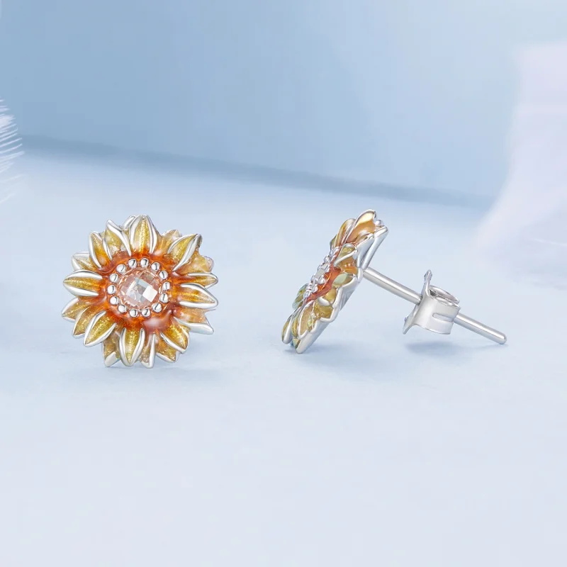 (Bild für) Pandora Style Sonnenblumen-Stecker Ohrringe - BSE867 - Ansicht 4