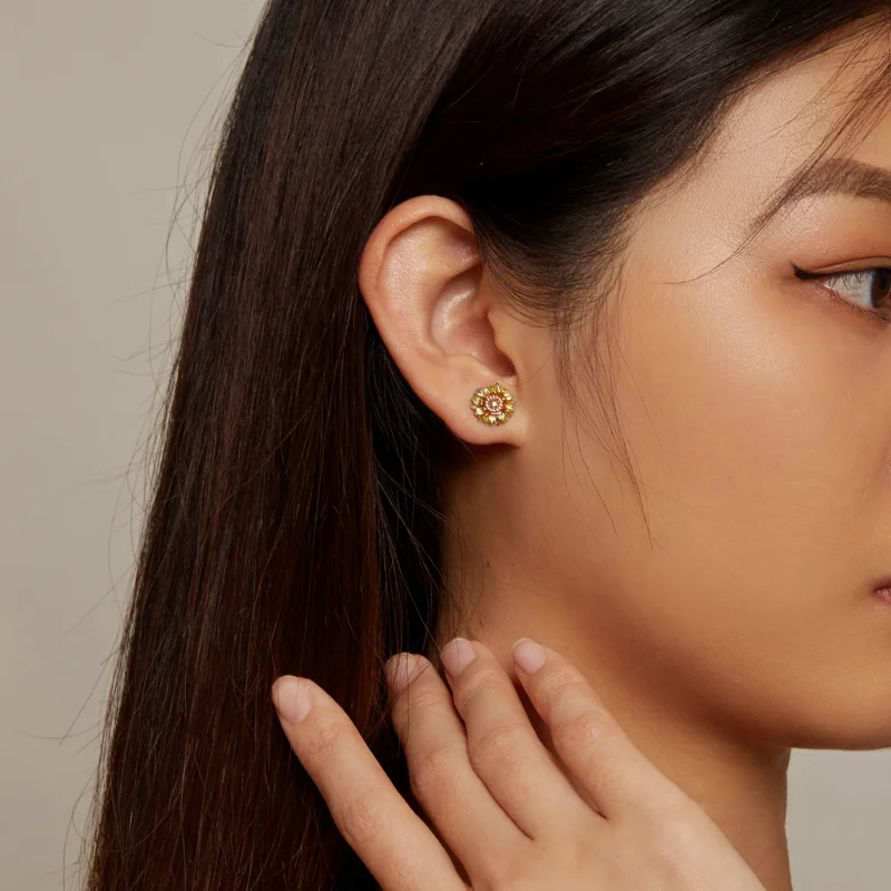 (Bild für) Pandora Style Sonnenblumen-Stecker Ohrringe - BSE867 - Ansicht 5