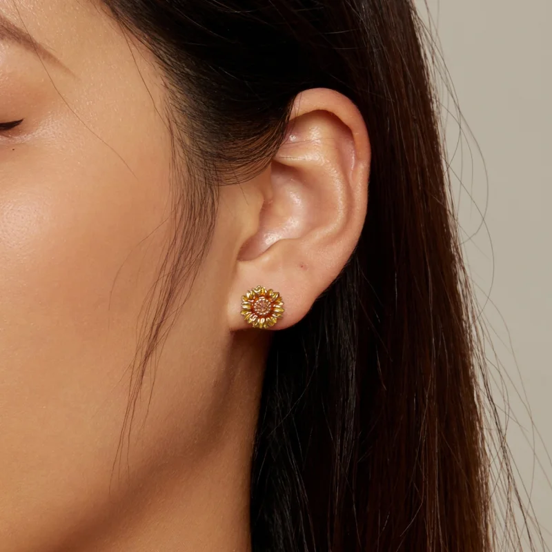 (Bild für) Pandora Style Sonnenblumen-Stecker Ohrringe - BSE867 - Ansicht 6