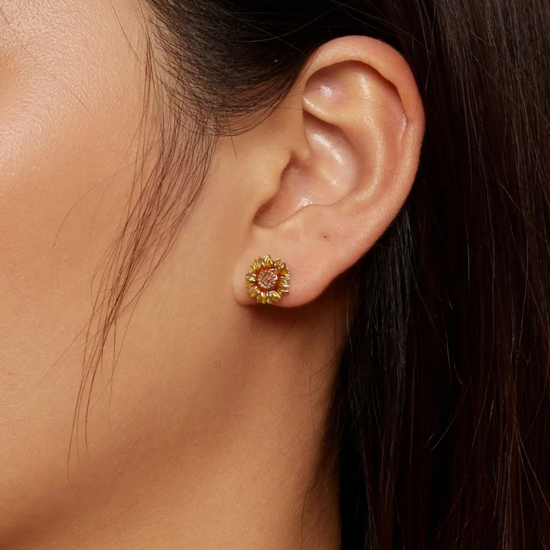 (Bild für) Pandora Style Sonnenblumen-Stecker Ohrringe - BSE867 - Ansicht 7