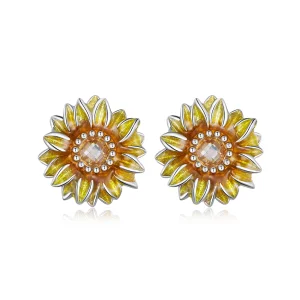 (Bild für) Pandora Style Sonnenblumen-Stecker Ohrringe - BSE867