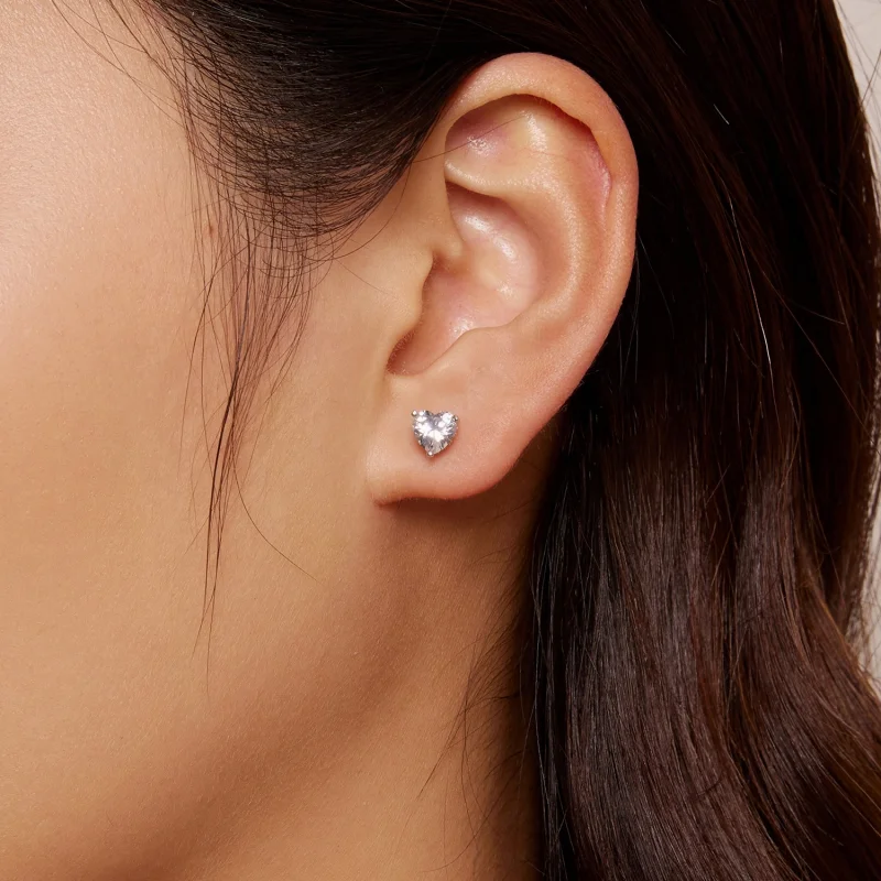 (Bild für) Pandora Style Sparkling Heart Studs Ohrringe - BSE853 - Ansicht 7