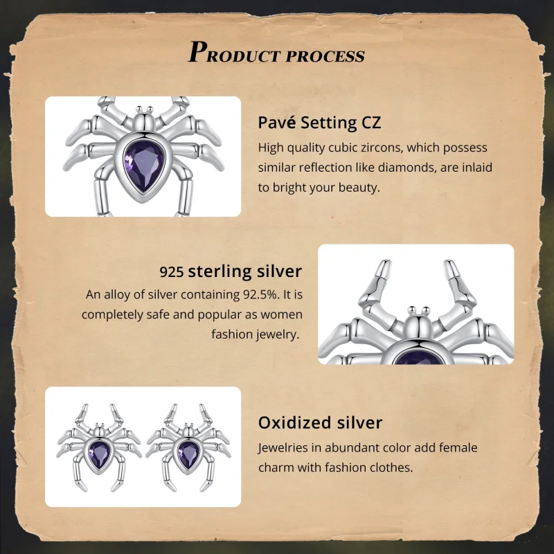 (Bild für) Pandora Style Spider Studs Ohrringe - BSE891 - Ansicht 5
