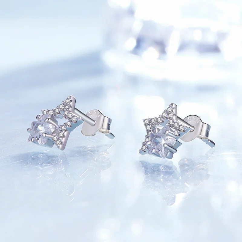 (Bild für) Pandora Style Stern-Stecker Ohrringe - BSE878 - Ansicht 2